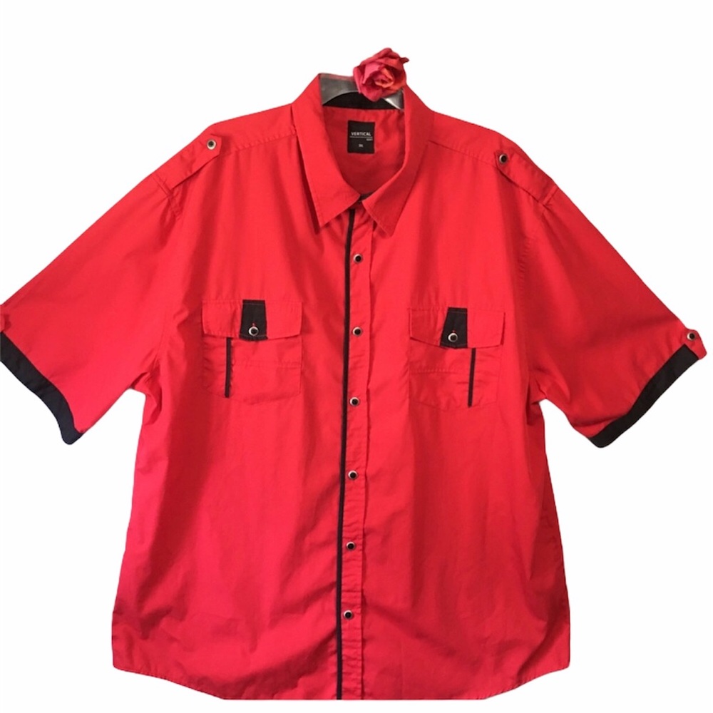 SHIRT 3X VERTICAL SPORT RED & BLACK SHORT SLEEVE